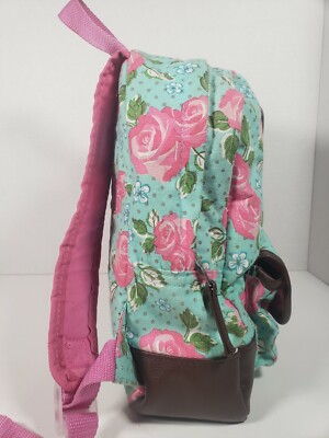 girls rose mini backpack Laura Ashley Girls' Pink Rose Print Turquois Mini Backpack Faux Leather 12