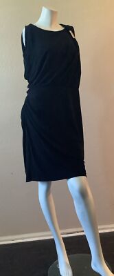 David Meister Black Ruched Sleeveless Sheath Dress Sz 14