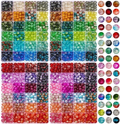 XSEINO 2400 Pieces 8mm Crack Glass Beads for Jewelry Making,48 Dazzling Color...
