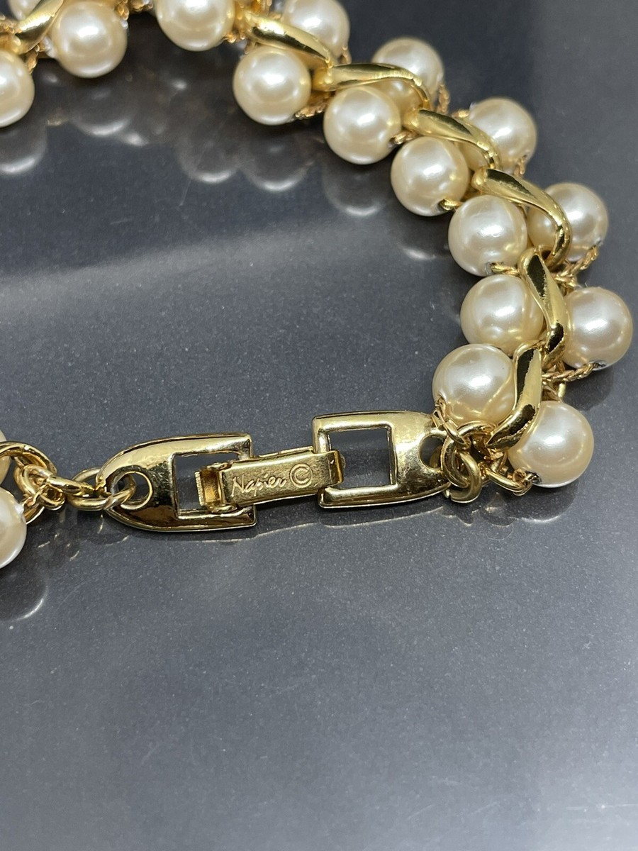 Vintage NAPIER White Double Row Faux Pearls Goldtone 25”Necklace
