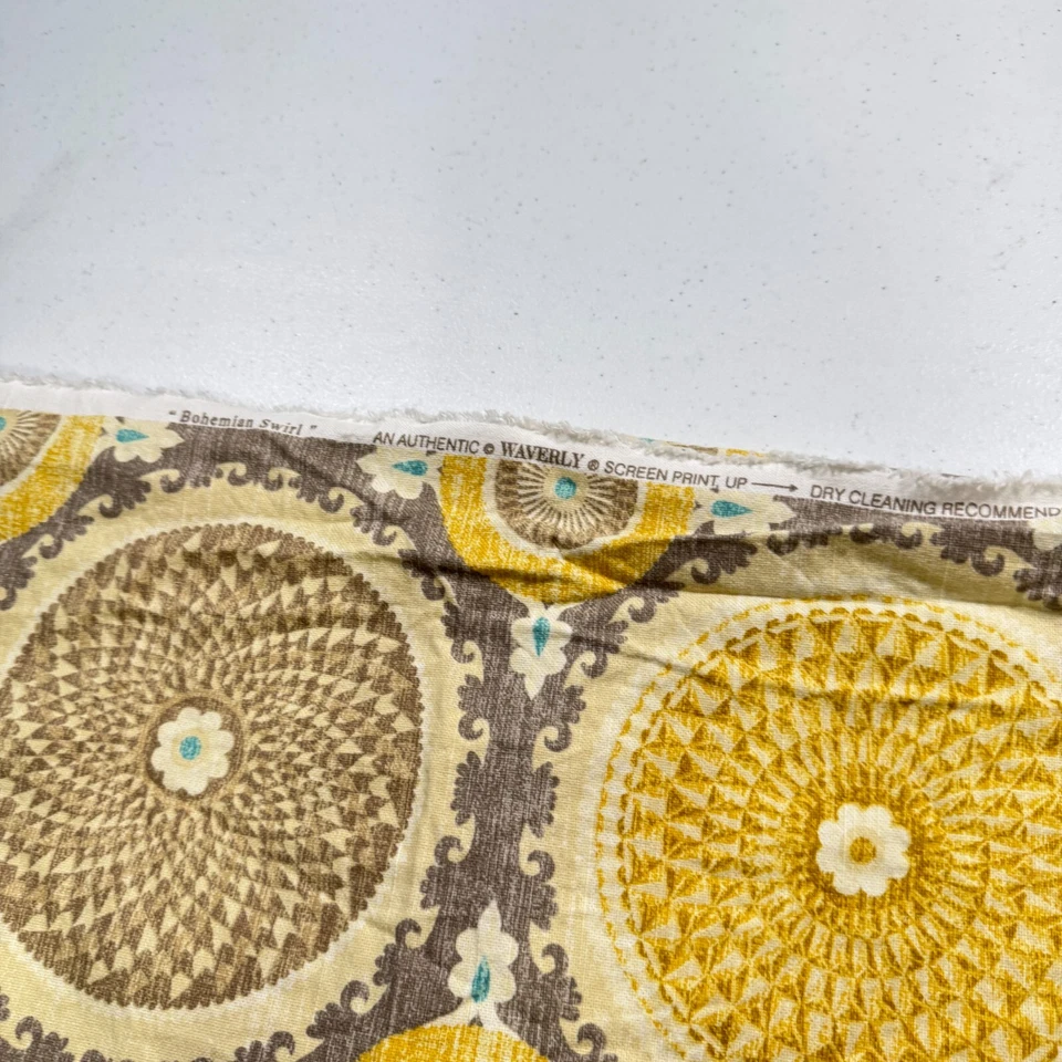 waverly upholstery fabric yellow gray floral cotton 50x40 bohemian swirl - Image 3 of 4