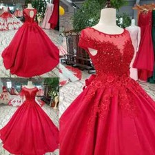 Red Ball Wedding Dresses Cap Sleeves Beading 3D Flowers Back Bow Bridal Gowns