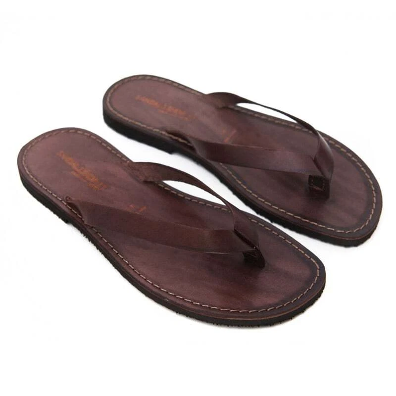 Leder Herren Sandalen: Antike Griechische Schwarze Slip On Wohnungen - Österreich
