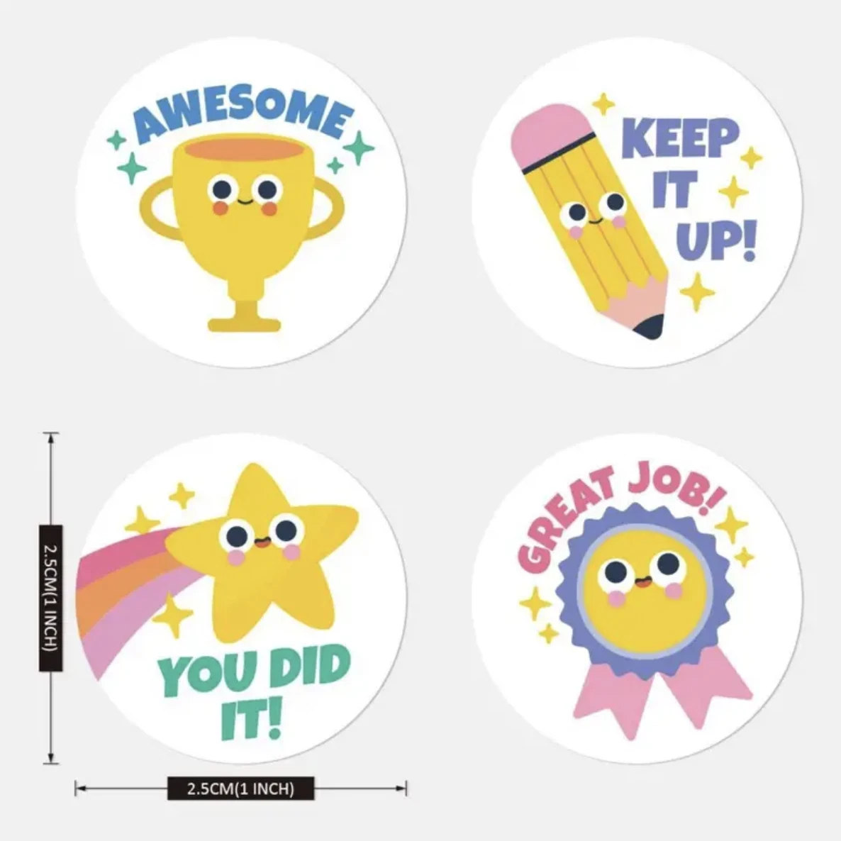 Positive Reward Teacher Merit Stickers 2.5cm 50/100 Classroom Award Cartoon Kids
