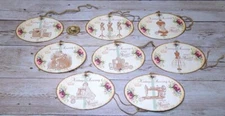 8~Vintage~Sewing~Oval Shaped~Junk Journal~Linen Cardstock~Gift~Hang~Tags