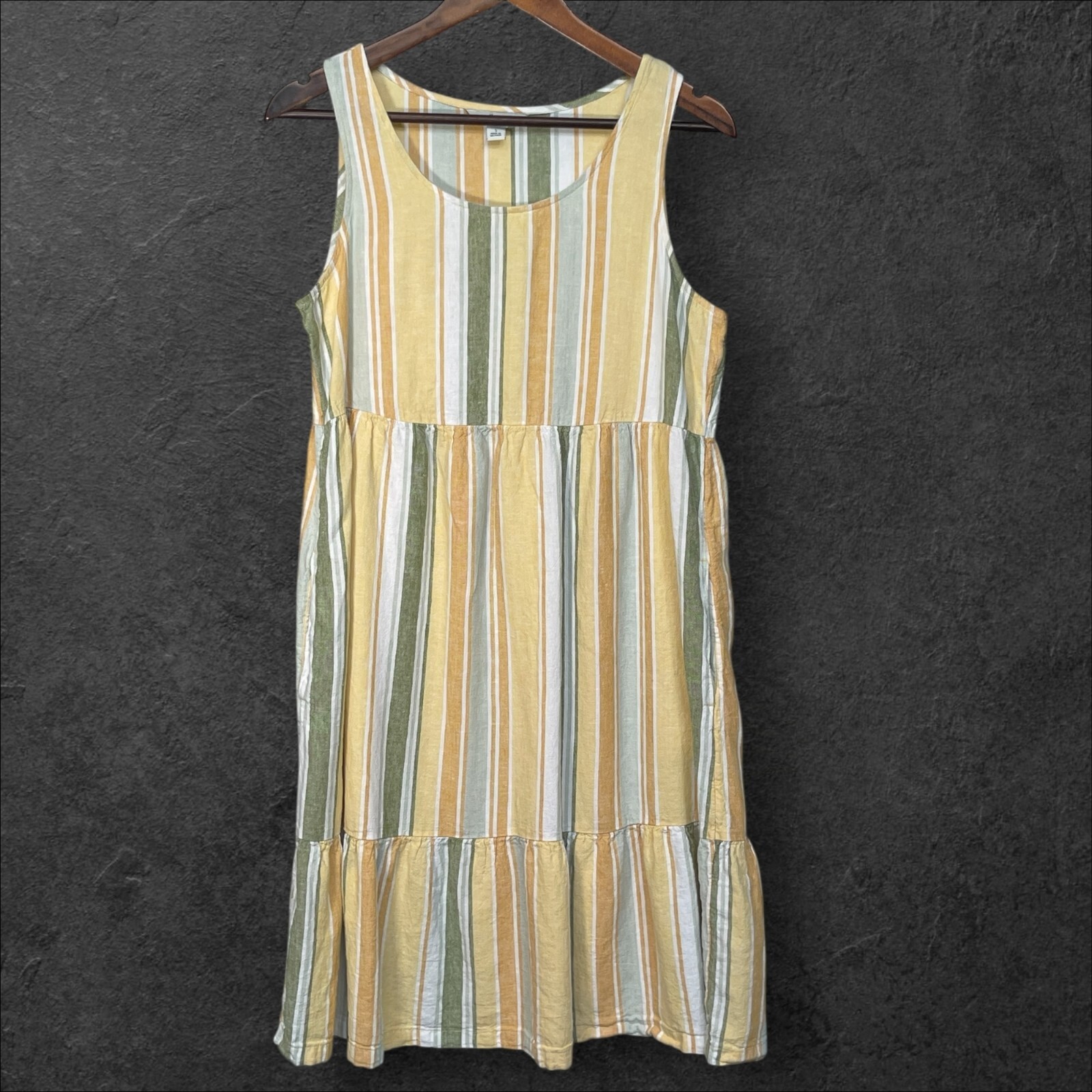 Croft & Barrow Sundress Women Size S Striped Linen Blend Tiered Pockets