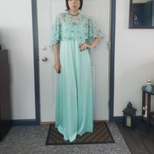 70s Blue Gown with Sheer Cape