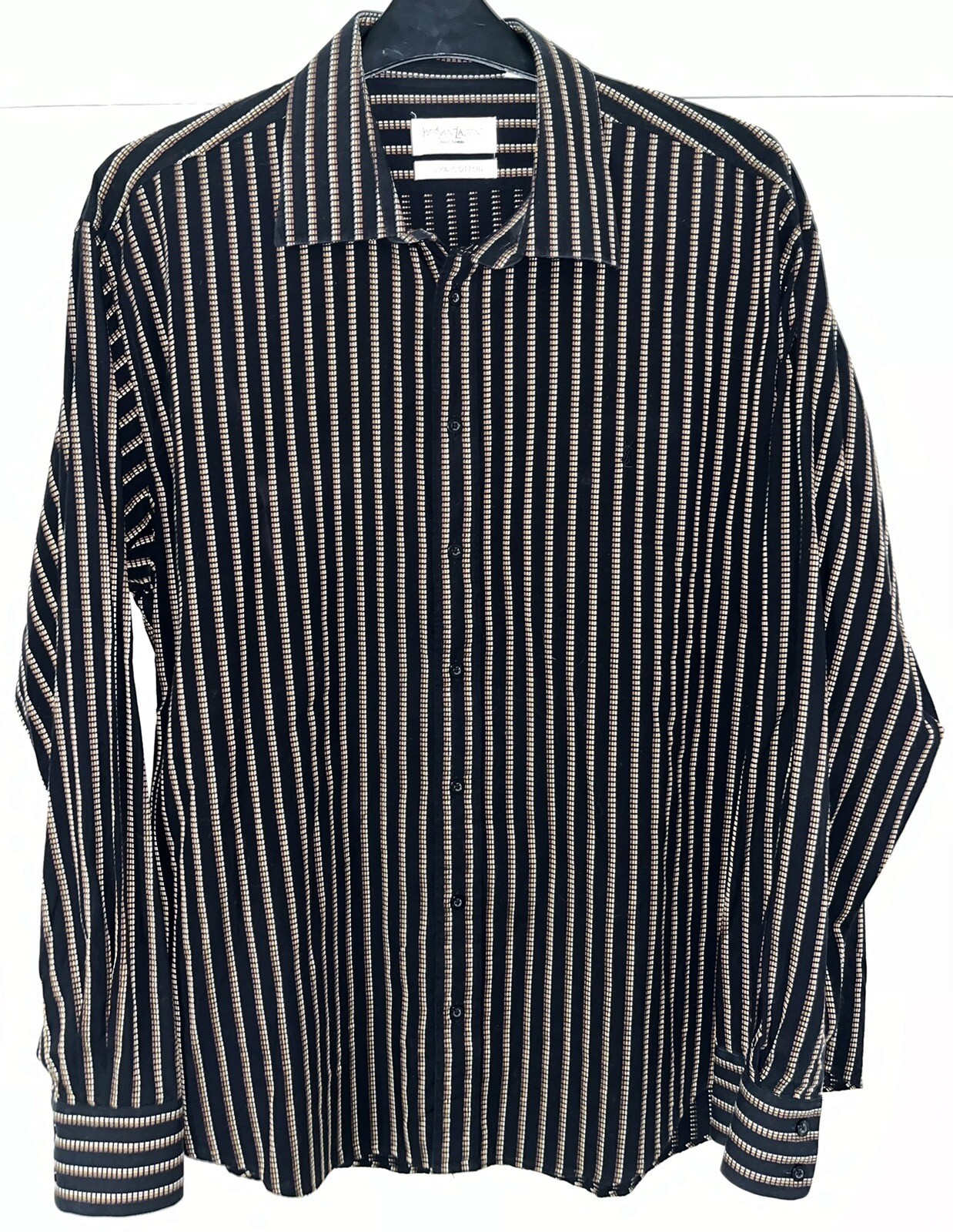 Yves Saint Laurent YSL Camicia a Righe Nero Uomo XL