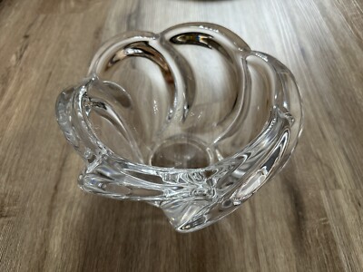 Vintage Vannes Le Chatel MCM Art Heavy Crystal Glass Swirl Wave Bowl Vase France