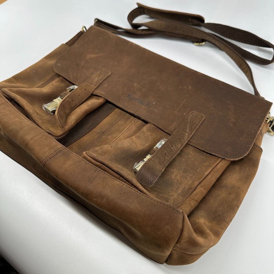 KomalC Distressed Leather Messenger Bag/ Brown eBay