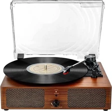 Record Player Bluetooth Vintage 3-Speed Portable Turntables Built-in Speakers