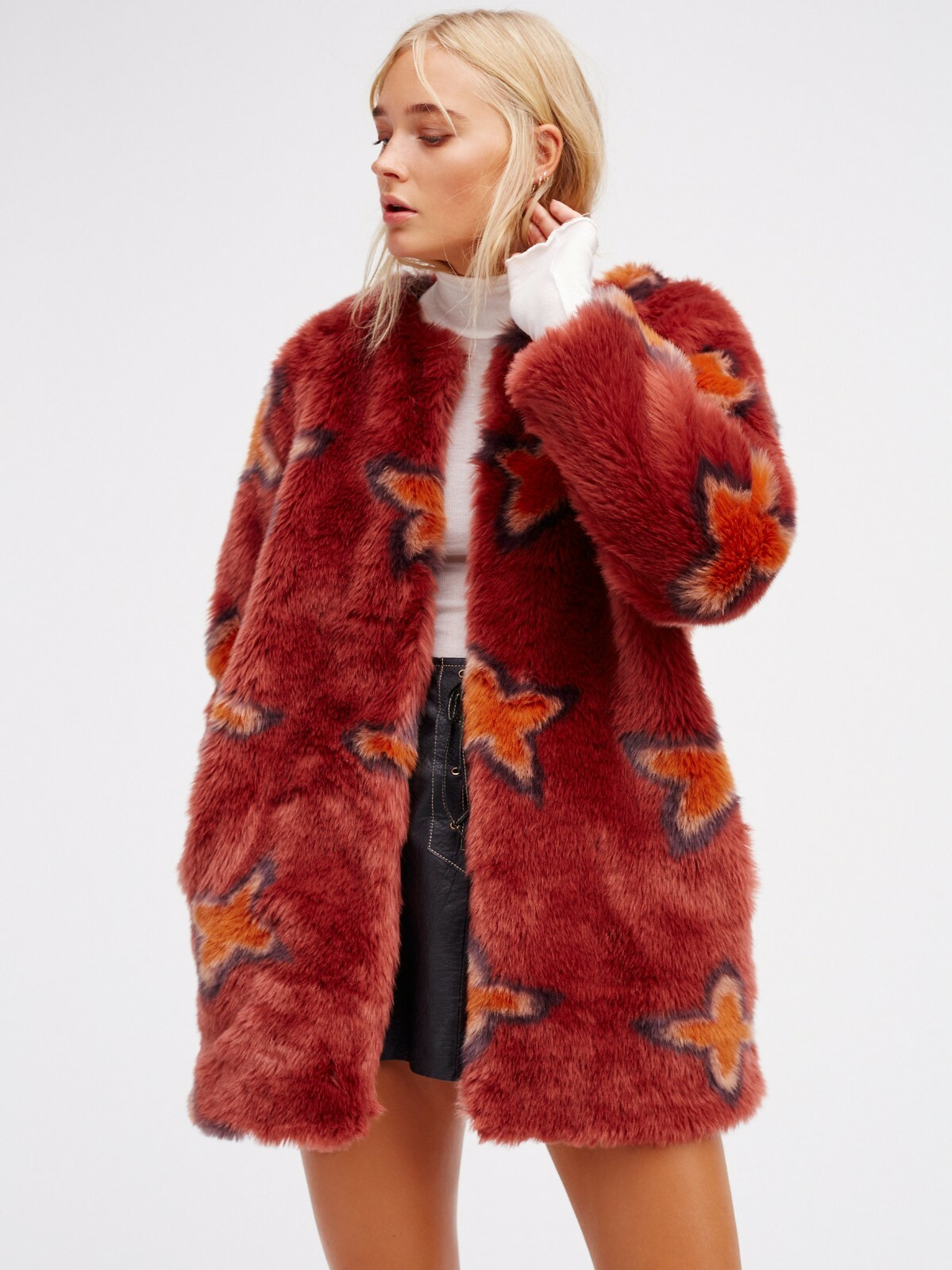 Print Faux Fur Boho Jacket S Rare | eBay