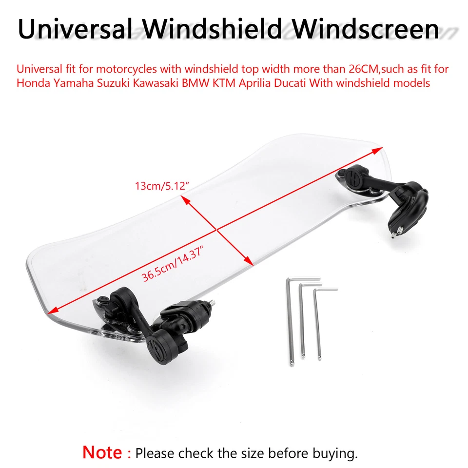 Universal Motorcycle Adjustable Clip On Windshield Extension Wind Deflector USA - Image 2 of 4