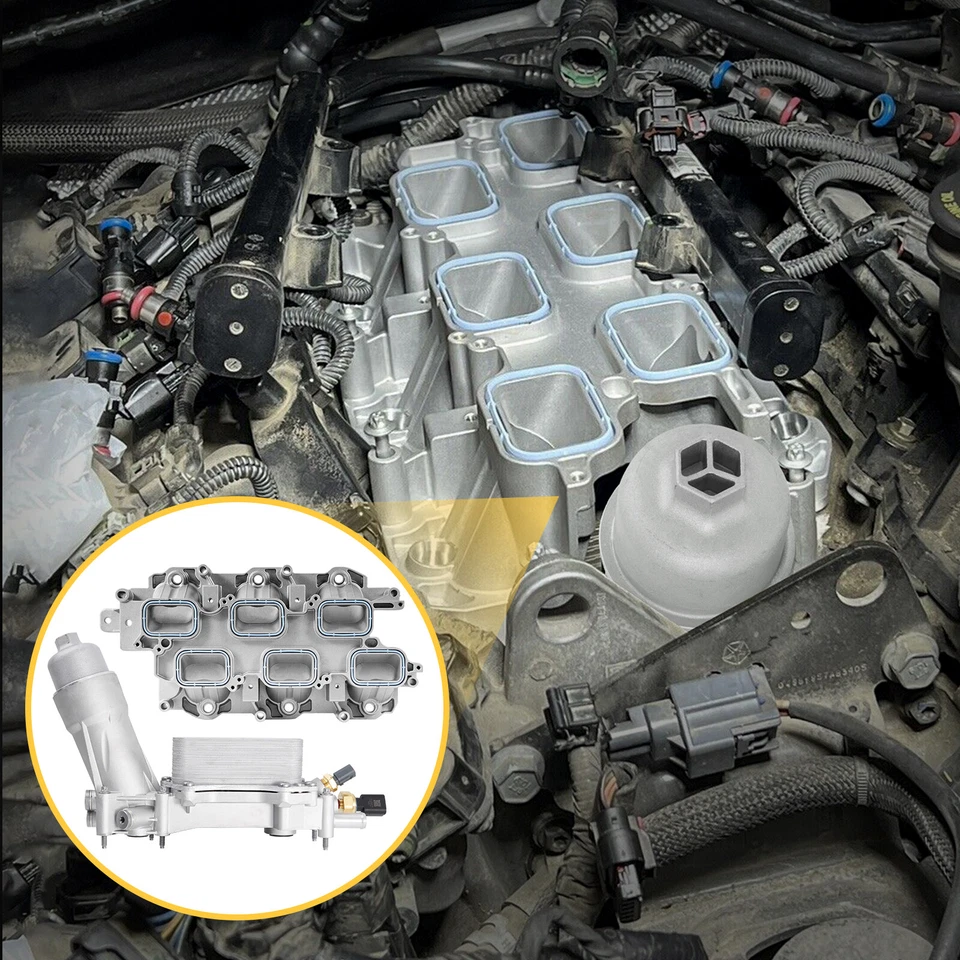 Colector de admisión inferior de aluminio completo y carcasa de filtro de aceite para Jeep Dodge 11-16 Foto 4 de 4