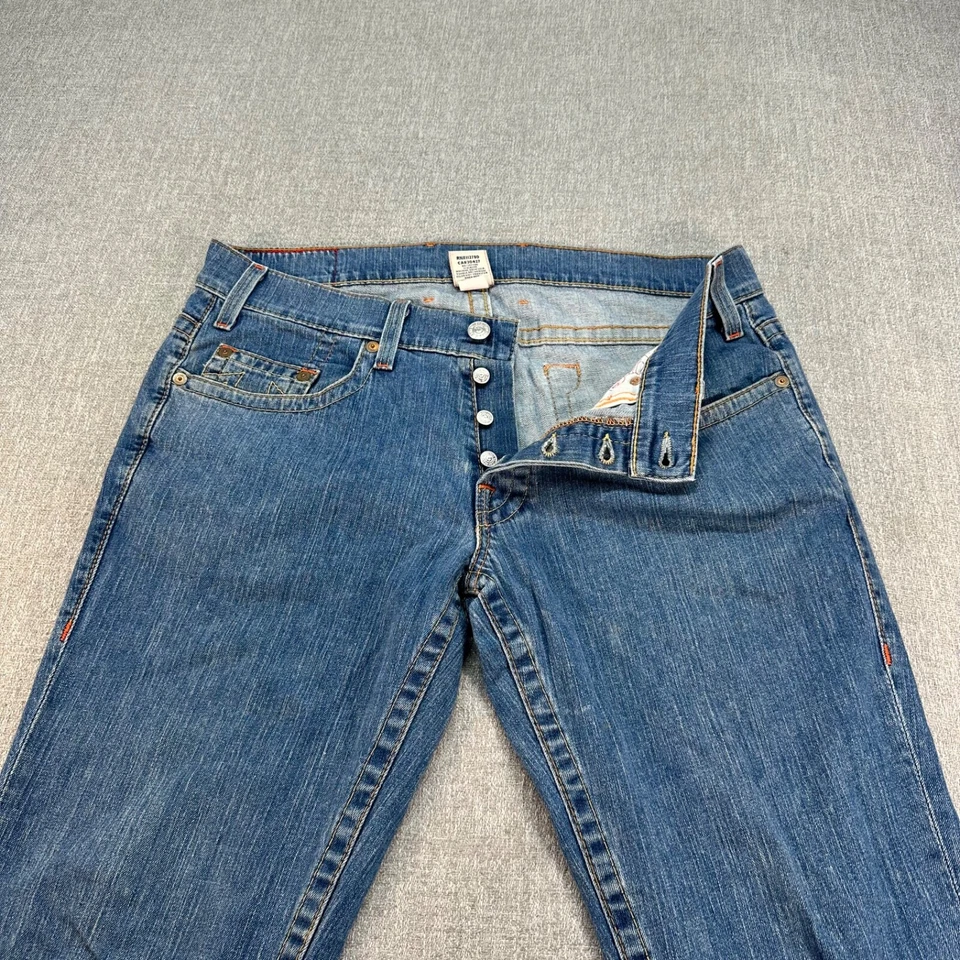 Jeans masculino vintage True Religion 38x33 azul Logan bootcut botão elástico mosca EUA - Imagem 2 de 4