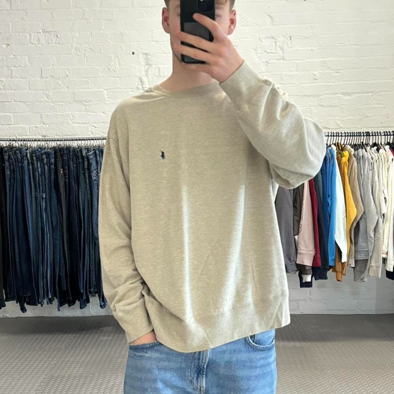 Felpa Ralph Lauren vintage beige boxy fit maglione ricamato dettaglio pony