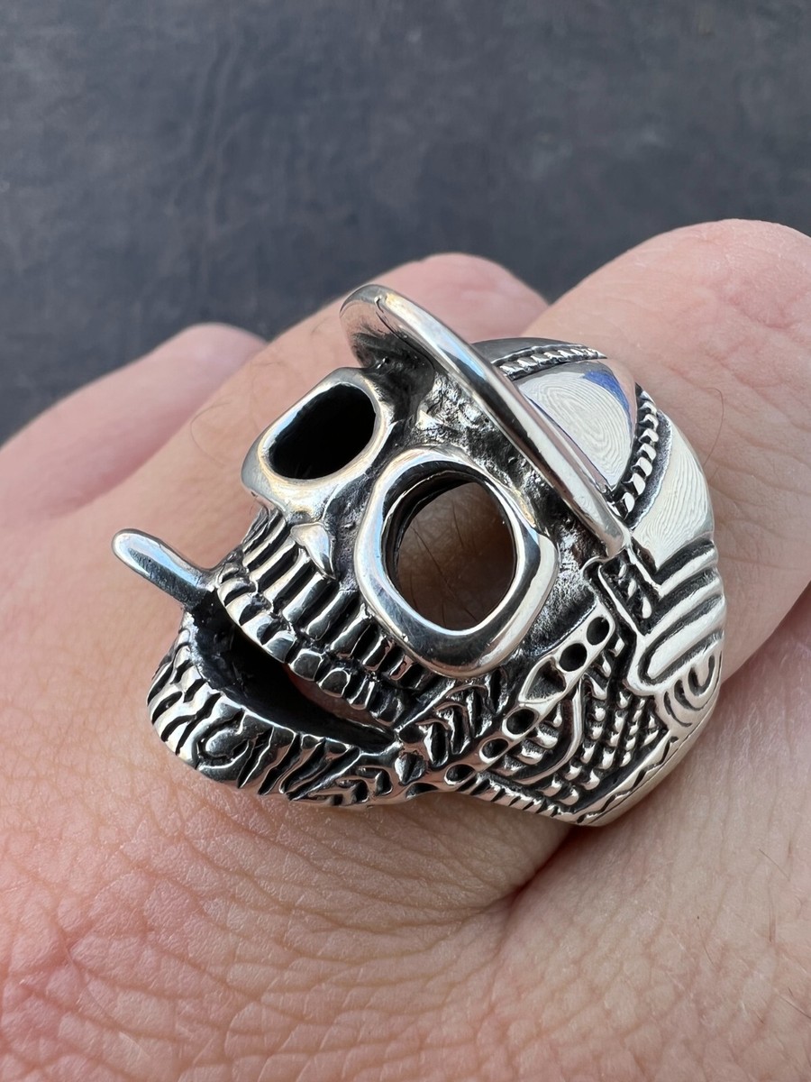 Real Plain Solid 925 Sterling Silver Punk Goth Skull Smoking Cigar
