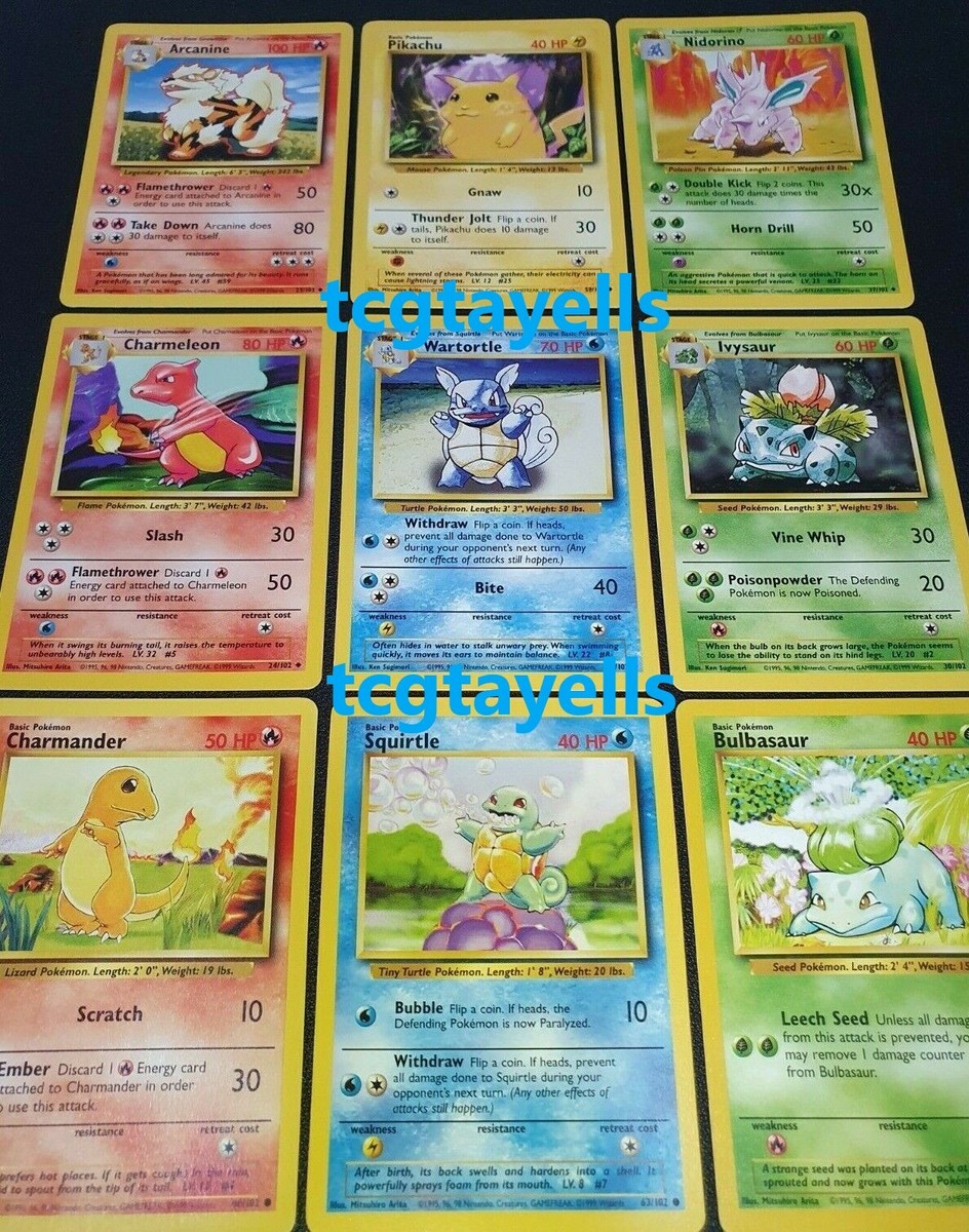 Base Set Pokemon Cards Vintage 1999 Charmander Commons Uncommons