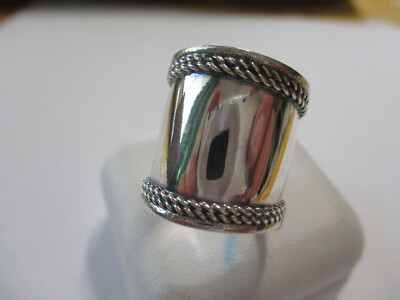 Vintage style Wide band sterling silver ring smooth twisted 925 