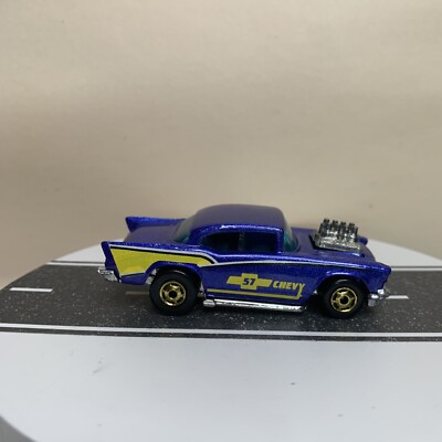 1984 Hot Wheels '57 Chevy Bel Air Blue Mtflk/Yellow w/Side Tampo