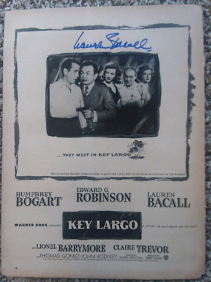Authentic Lauren Bacall autograph Magazine AD Key Largo Classic Film ...