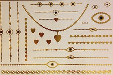 Flash Temporary Adhesive Tattoo Gold 22 Pieces Bracelet Necklace Ring Body E7