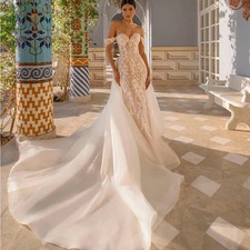 Mermaid Wedding Dress Detachable Train Off Shoulder Lace Appliques Wedding Gowns