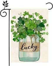 St Patricks Day Shamrocks Mason Jar Garden Flag 12x18 Inch Double Sided,Irish Gr