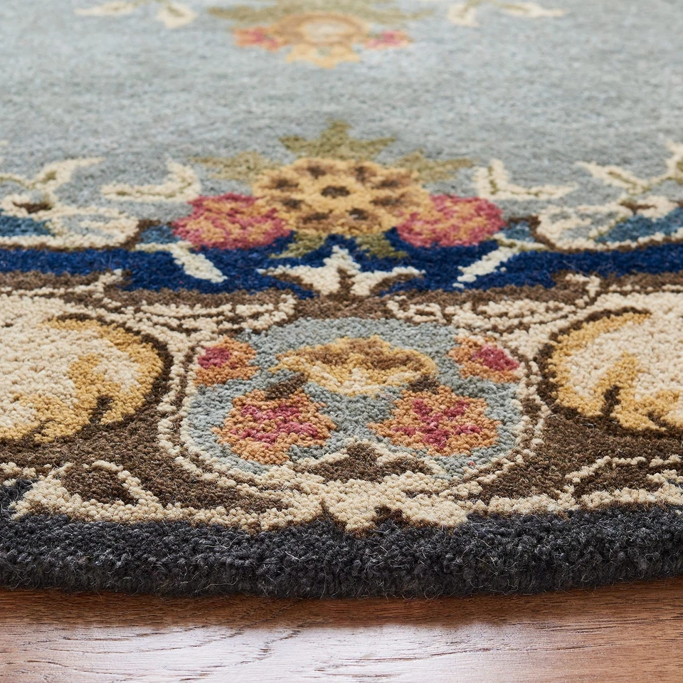 Bergama Collection Area Rug - 4' Round, Light Blue & Ivory, Handmade Oriental... - Image 3 of 3