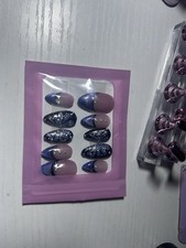 Butterfly Medium Almond Press-On Nails, Glitter, Sparkle Theme, Full Cover