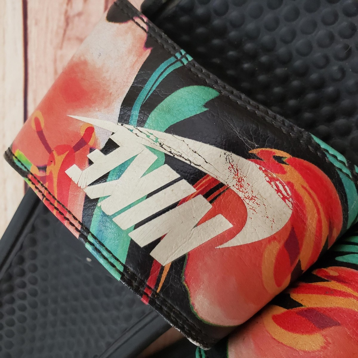 Nike Benassi JDI Slides Shoes Mens Size 6 Black Floral Print 