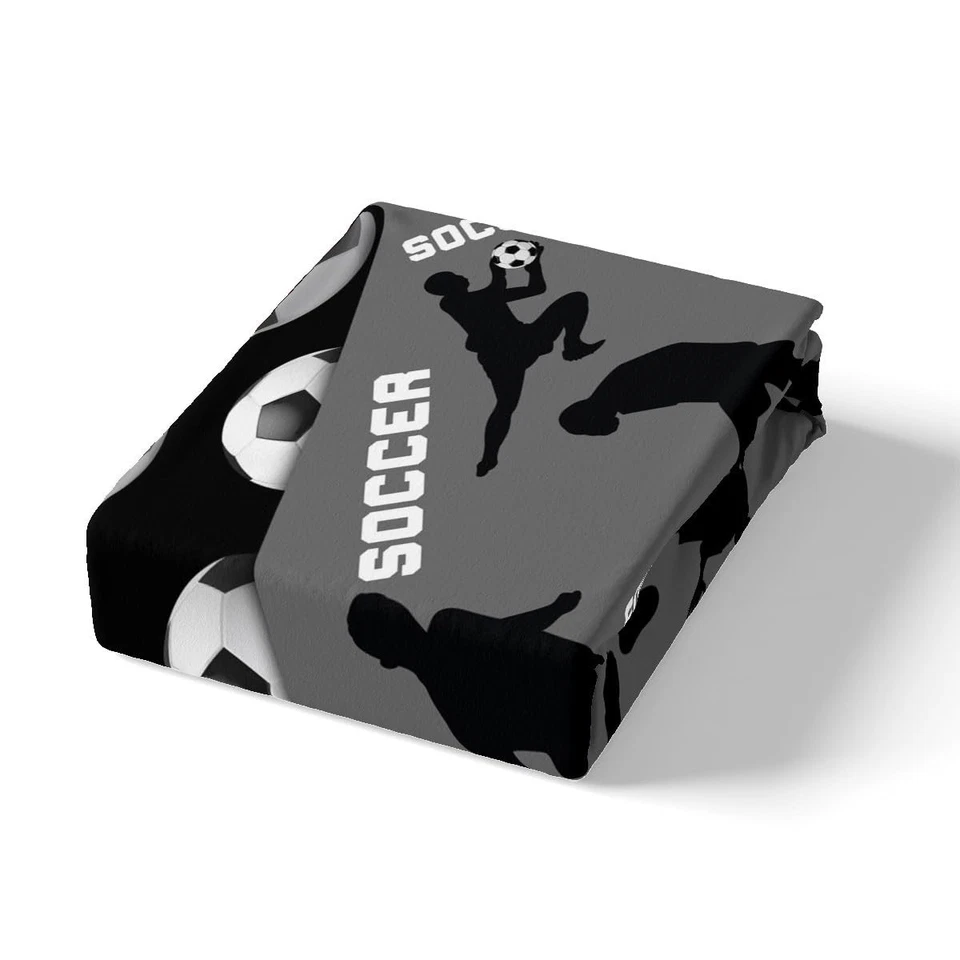 Capa de edredom de futebol para meninos adolescentes, conjunto de cama cinza e preto tamanho completo, futebol... - Imagem 4 de 4