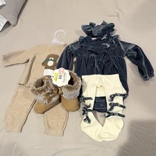 Tahari Baby Nicole Miller NY 3-6M Outfit Lot Romper Dress Tights Bear Boots