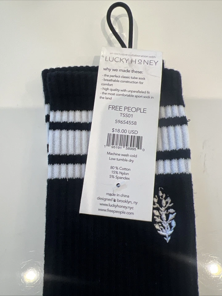 NOVO Movimento de Pessoas Livre Logotipo Listrado Meias Tubo Preto Movimento FP Lucky Honey - Imagem 2 de 3