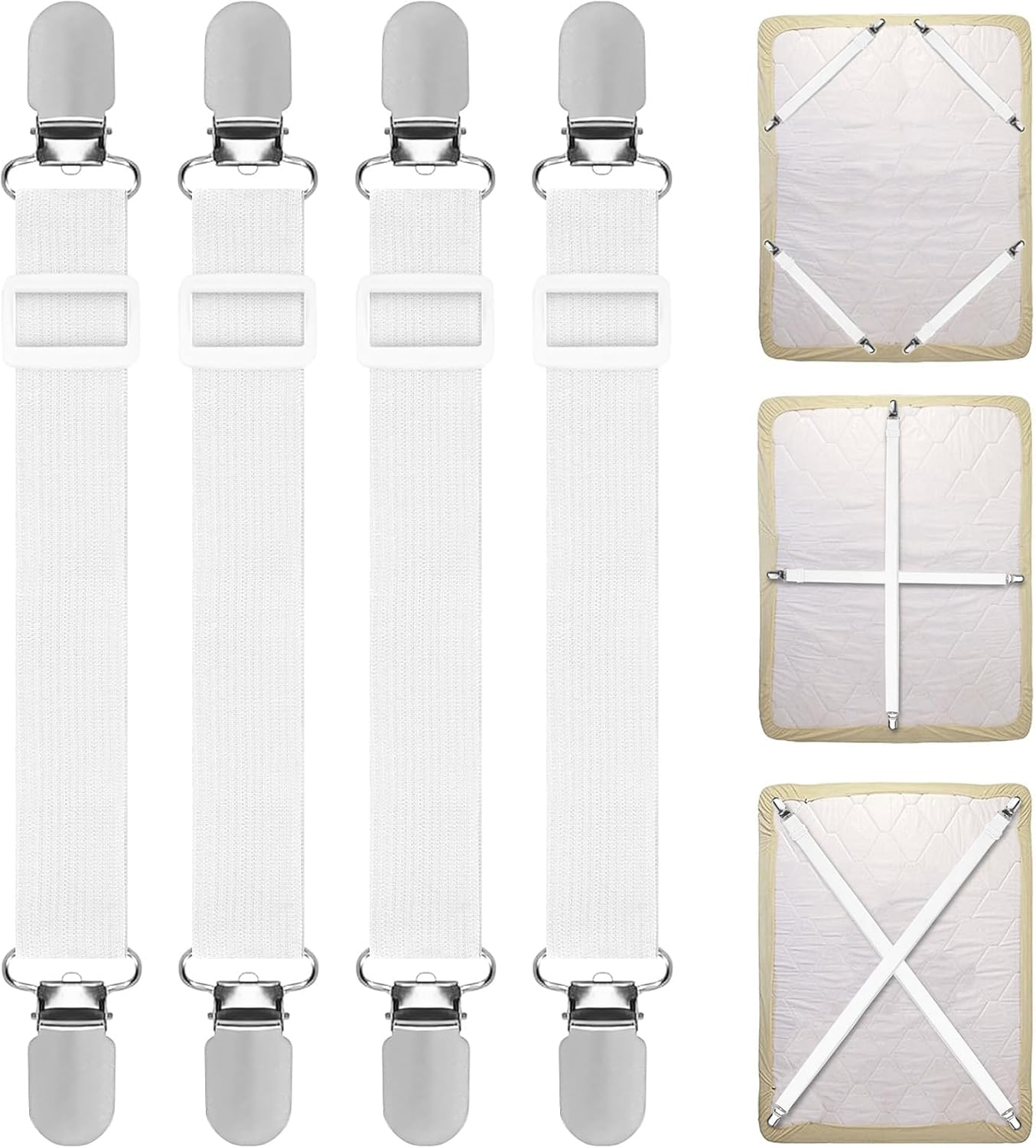 Bed Sheet Clips, 4PCS Adjustable Bed Sheet Straps, Elastic Sheet Straps Suspende