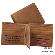Mens Leather Wallet Engraved Dad Personalized Gift for Fathers Day, to dad