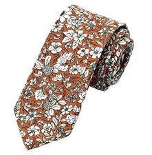 Men's Skinny Tie Fashion Causal Cotton Floral Printed Linen Necktie One Size 04