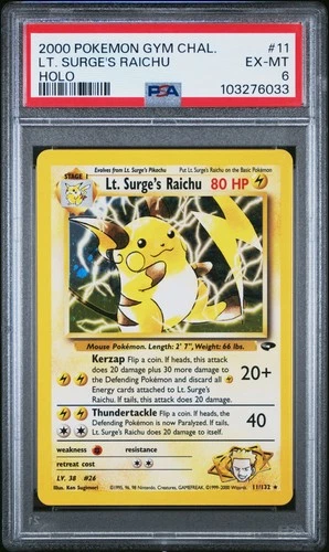 Lt. Surge's Raichu 11/132 Holo Gym Challenge Pokemon PSA 6