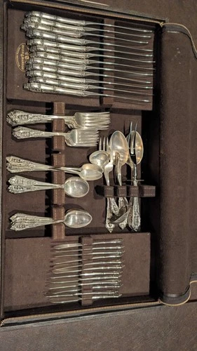 Rose Point by Wallace Sterling Silver Dinner Size Flatware Set 12 Service.