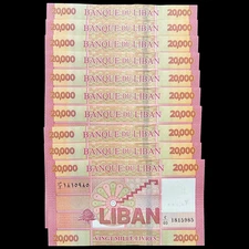 10x Lebanon 20000 Livres Banknote Currency Bundle Money Paper Cash 200000