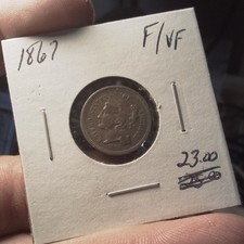 Antique Vintage 1867 US Three Cent Nickel Coin P Mint Grade Fine To Very Fine 