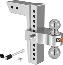 Adjustable Tow Trailer Hitch 2" Receiver 10" Drop/Rise Dual Ball Mount 12500 lb