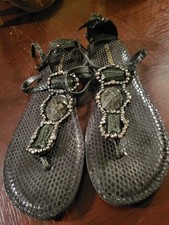 Elegant Black Crystal And Beaded Women's Sandals