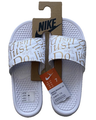 nike benassi slides white and gold