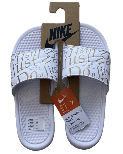 Sandali infradito donna Nike Benassi Slides UK 4 5 EU 38 US 7 bianco oro nuovi