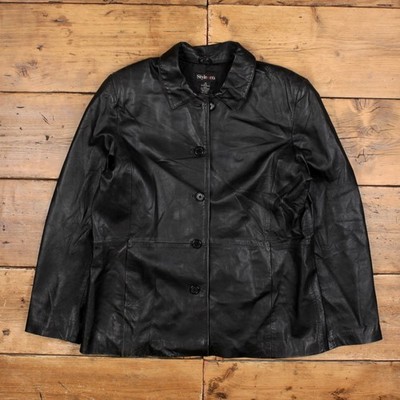 Vintage Style & CO. Lederjacke XL Damen 90er schwarz gefüttert Freizeit Oberbekleidung