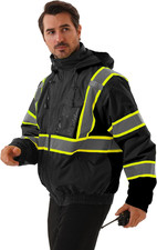 Hi Vis Safety Jacket for Men,Reflective High Visibility Hooded Jacket,Work Bombe