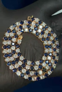 Authentic 20Ct Round Cut Lab-Created Sapphire &Diamond Tennis Necklace 14K Gold Plated 18"