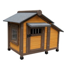 45" Solid Wood Dog House, Ventilated Lockable Door, Insulated Felt Roof, Cozy