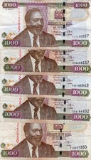 KENYA LOT 5x 1000 SHILINGI 2005-2010  P 51. VF CONDITION.  6RW 09FEB